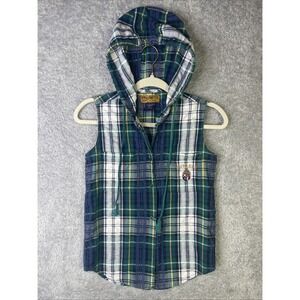 Vintage Limited Jeans Plaid Vest With Hood Size Small